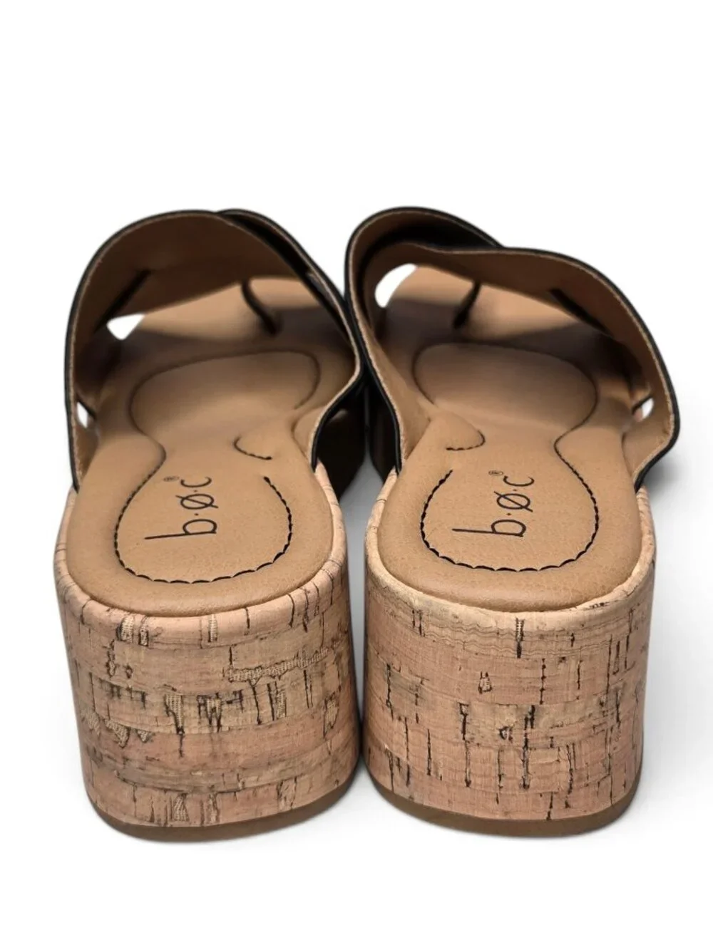 BOC Born Concept Sunny Wedge Sandals Womens Black Cork Platform Toe Ring 8M